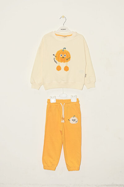 WORRN Erkek Çocuk %100 Pamuk Kabak Nakış Süzeneli Paça Lastikli Takım - 2150