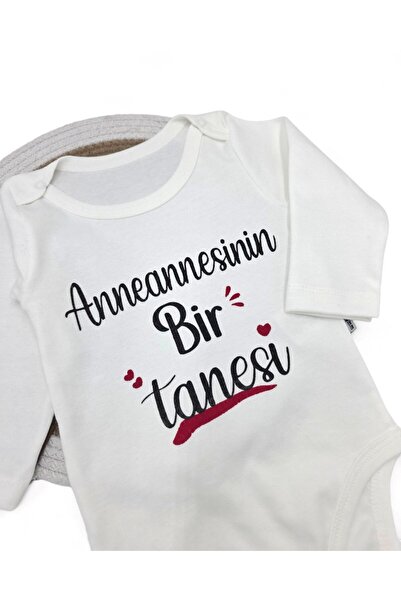 Egelite One of Grandma's Grandchildren, Printed Long Sleeve, 100% Cotton Baby Snap Bodysuit / Zıbın / Undershirt