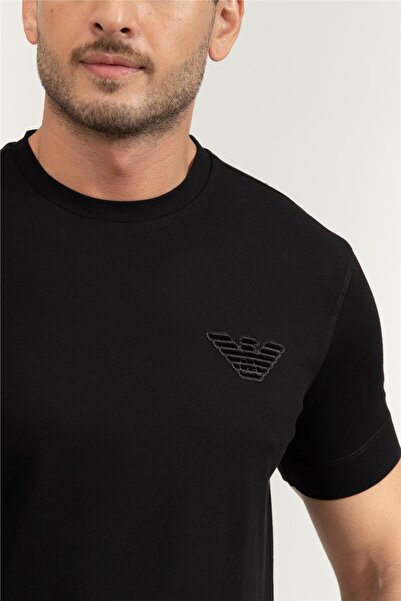 Emporio Armani Men's Delicacy Processed Logo Short Sleeve Crew Neck Cotton Black T-Shirt Em002832 Af12955-Uc001