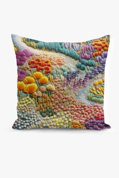 Filamente Husă de pernă cu imprimare digitală pe două fețe, cu aspect de broderie, model floral