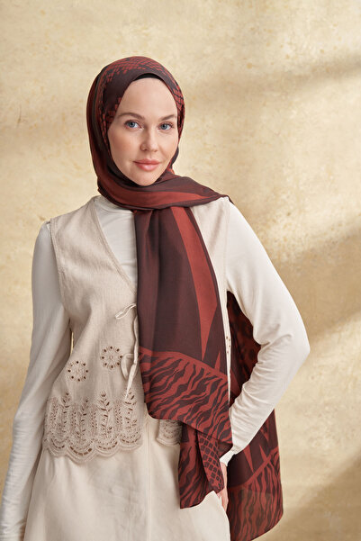 ARMANDA Fiori Jakar Leopar Mix Pattern Shawl - Brown