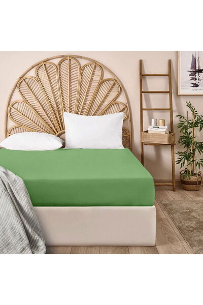 ASPARTAM Ελαστικό σεντόνι διπλό από απαλό βαμβακερό χτενισμένο - Πράσινο - 16...