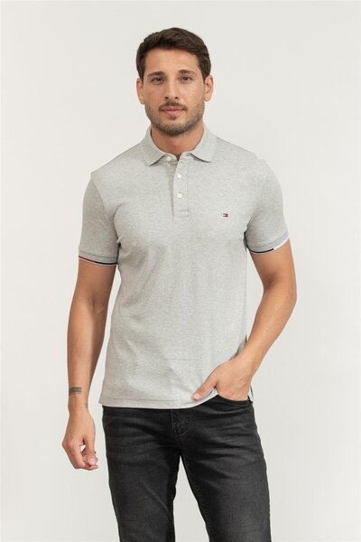 Tommy Hilfiger Erkek Polo Yaka T-Shirt Gri