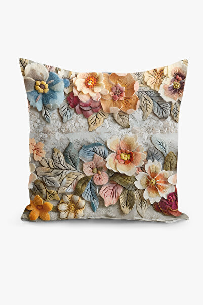 Filamente Husă de pernă cu imprimare digitală pe două fețe, cu aspect de broderie, model floral