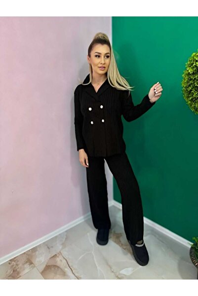 Intisimo Costum tricotat pentru femei, două piese, nasturi, negru