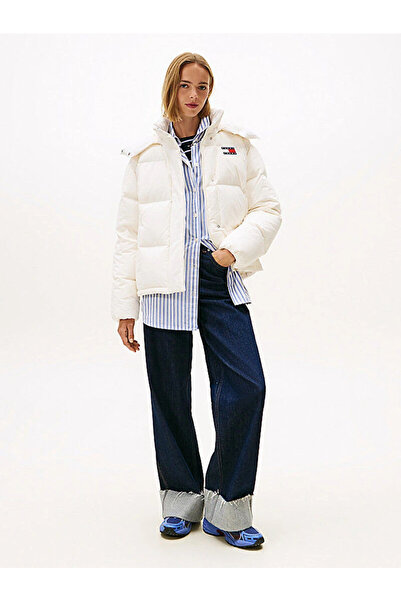 Tommy Hilfiger TJW Alaska Grid Kuş Tüyü Kadın Beyaz Mont DW0DW21623YBH