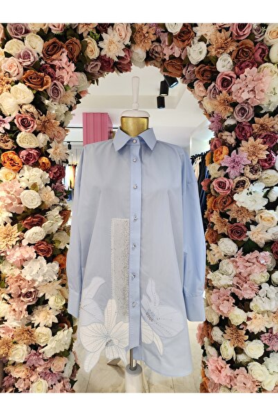 my312 My 312 nakışlı taşlı gömlek mavi kadın