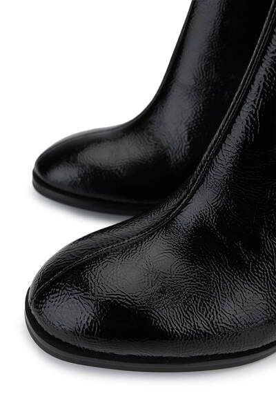 Tamer Tanca Kadın Suni Deri Siyah Rugan Topuklu Bot