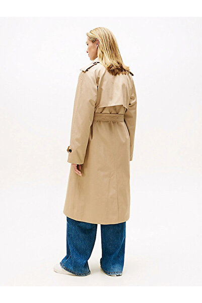 Tommy Hilfiger Cotton Regular Fit Double Breasted Women's Beige Coat Ww0Ww46529Aeg