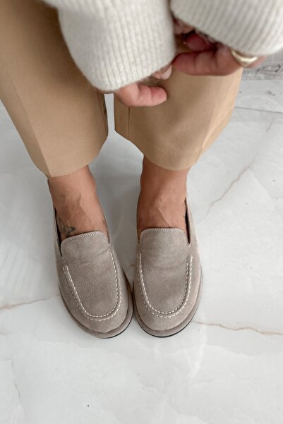 Shoebutik Barrel Bej Süet Kadın Makosen