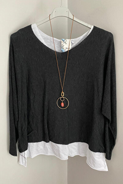 AYASOFYA OTANTIK Γυναικείο ιταλικό μαύρο πλεκτό μακρυμάνικο πλεκτό μπλουζάκι ...