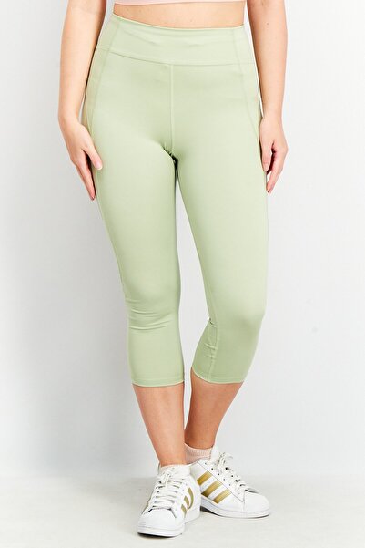 adidas بنطال رياضي ضيق للجري بمقاس 3/4 للنساء، أخضر فاتح