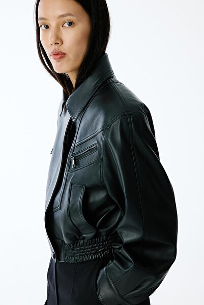 rue Genuine Leather Padded Black Jacket