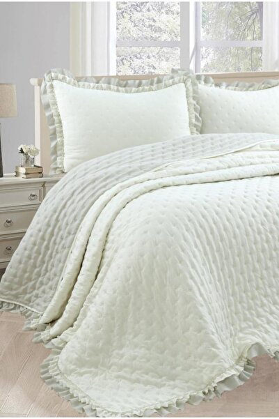 KÜBRAHOME'S ALAÇATI FIRFIRLI TEK KİŞİLİK YUMUŞAK DOKULU YATAK ÖRTÜSÜ KREM