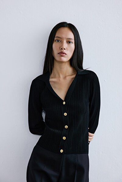 rue V-Neck Black Knitwear Cardigan