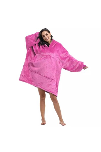 OEM Alainn Hooded Blanket with Sleeves and Front Pocket, Fleece, Polyester, Pink, One Size