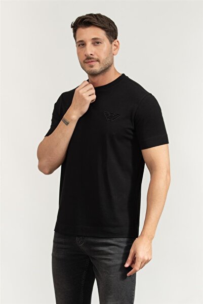 Emporio Armani Men's Delicacy Processed Logo Short Sleeve Crew Neck Cotton Black T-Shirt Em002832 Af12955-Uc001