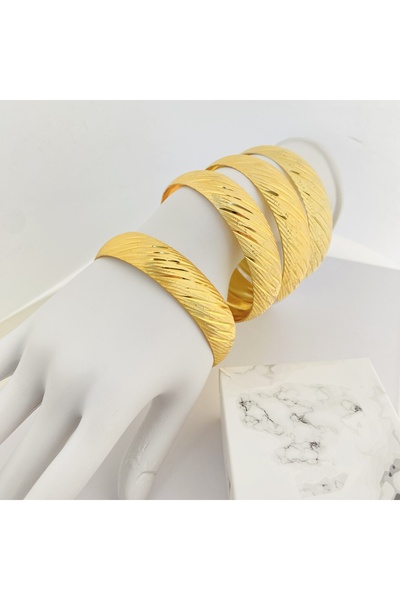 Kyver 22 Ayar Altın Kaplama Bilezik Düz Çizgi Kadın İmitasyon Bilezik 1.5cm