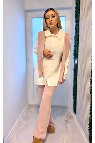 Intisimo Set tricotaje damă, două piese, mâneci, roz/alb