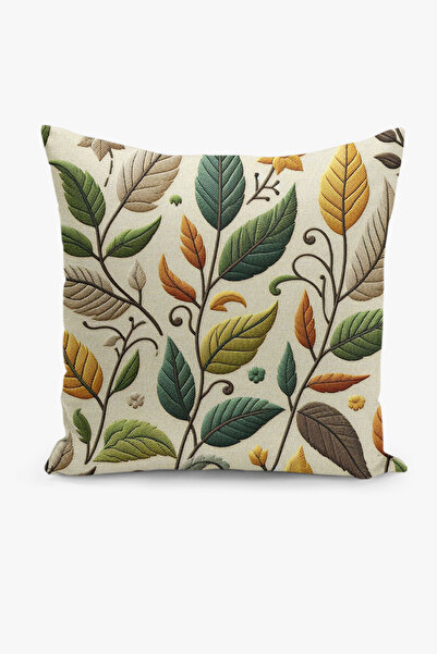 Filamente غطاء وسادة مطبوع رقميًا على الوجهين، مظهر مطرز بنمط أوراق الشجر