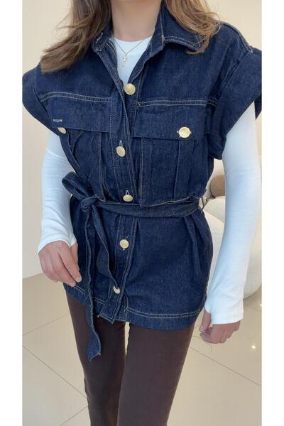 Şulenin Butiği GOLD DÜĞMELİ VE CEP DETAYLI DENİM YELEK
