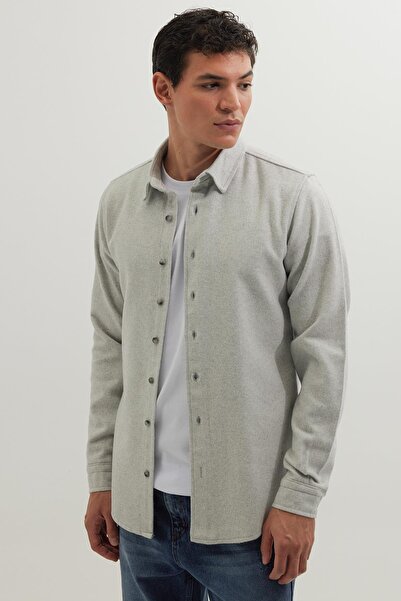 Tudors Чоловіча сорочка Slim Fit, вузького крою, з довгими рукавами, однотонна, зимова, сіра