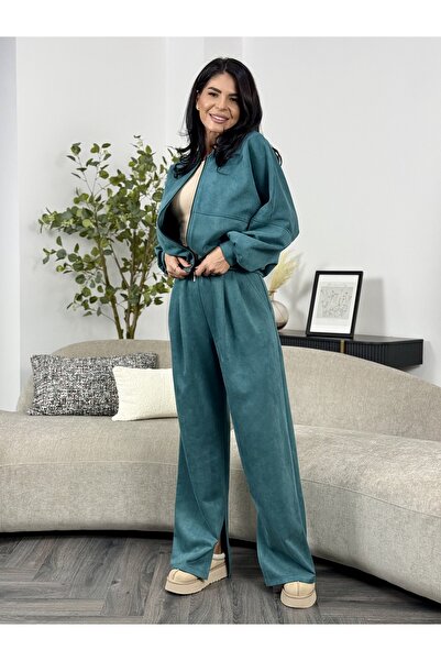 RAMONA BADESCU EXCLUSIVE Women's faux suede suit - zippered jacket and wide-leg pants