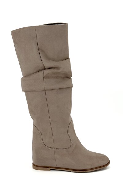 Shoebutik Nora Beige Suede Hidden Wedge Heel Women's Boots
