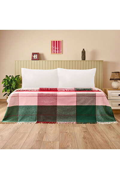 ASPARTAM Soft Vintera Cotton Double Blanket - Red / Green - 180X220 cm