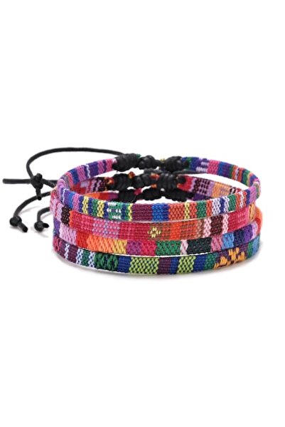 Tessero Set of 4 braided cord bracelets, handmade, adjustable size, unisex, multicolor,