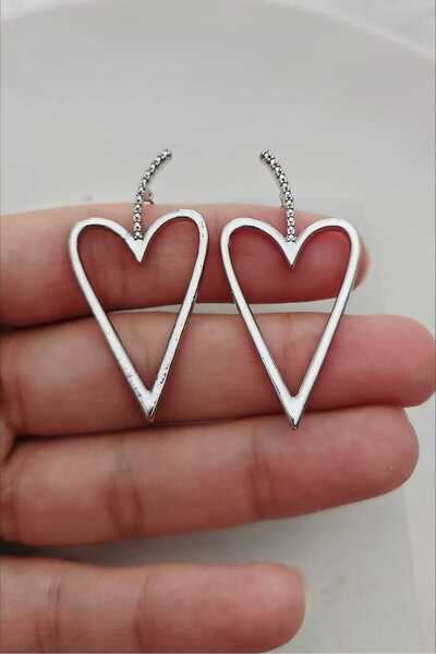 KYOLA DESİGN أقراط نسائية أنيقة على شكل قلب فضي اللون