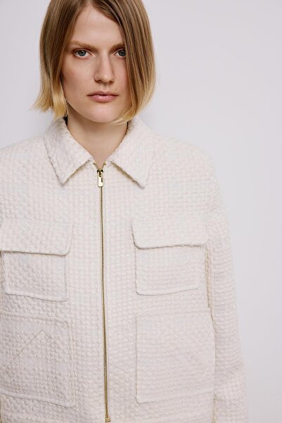 rue Ecru Tweed Jacket with Snap Pocket Detail