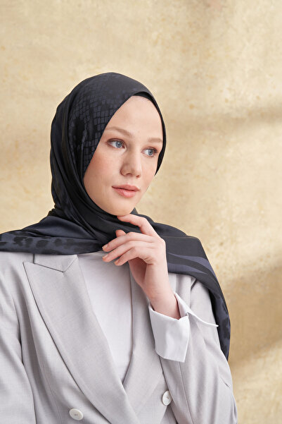 ARMANDA Fiori Jakar Leopar Mix Pattern Shawl - Anthracite