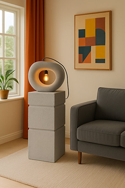 Lunalore İskandinav Traverten Dokulu Fiberglas İki Çizgili Sehpa - Boyanabili...