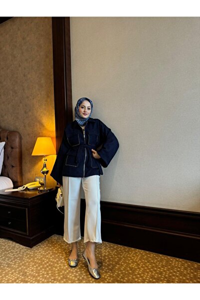 MEYSADESİGN Gold Detaylı Tüvit Ceket Lacivert