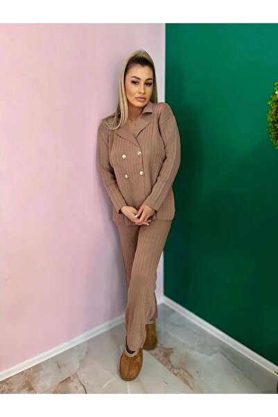 Intisimo Γυναικείο Πλεκτό Κοστούμι, Δύο Τεμάχια, Κουμπιά, Ροζ Πούδρας