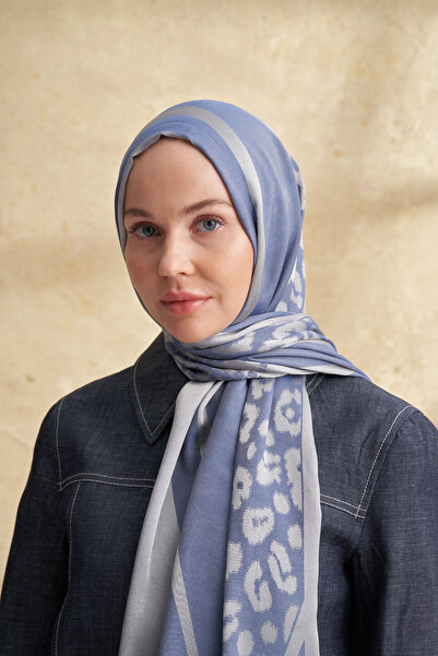 ARMANDA Fiori Jakar Leopar Mix Pattern Shawl - Indigo