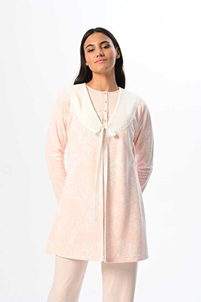 Pelin طقم بيجامة نسائي من 3 قطع للحوامل مصنوع من قماش الجاكار والدانتيل