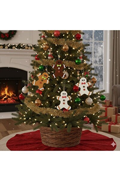 iğne izi El Yapımı Yılbaşı Ağacı Süsü, Çam Ağacı Süsü, Noel Ağacı Süsü, 5'li Keçe kurabiye adam