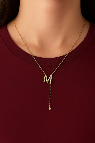 lotusbybuket VIP Çelik Gold M Harfli Y dekolte Kolye