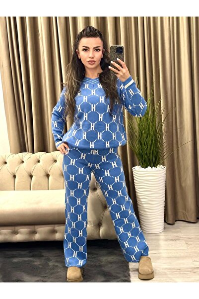 Intisimo Set tricotaje pentru femei, două piese, decolteu în V, albastru