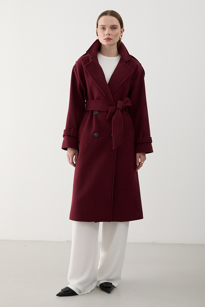 Laluvia Burgundy Cashmere Coat - 6047