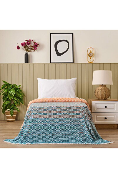 ASPARTAM Soft Zemira Cotton Single Blanket - Blue / Orange - 150X200 cm