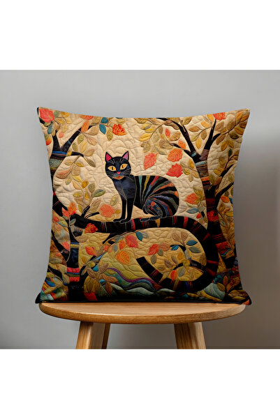 Filamente Double-Sided Digital Print Throw Pillow Cover Quilted Look Cat Pattern