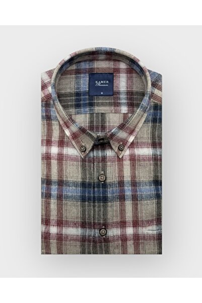 KAMER Men's Regular Fit Winter Long Sleeve Button-Up Collar Single Pocket Plaid Multicolor Shirt 3848E