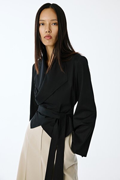 rue Long Sleeve Black Shirt with Tie Detail