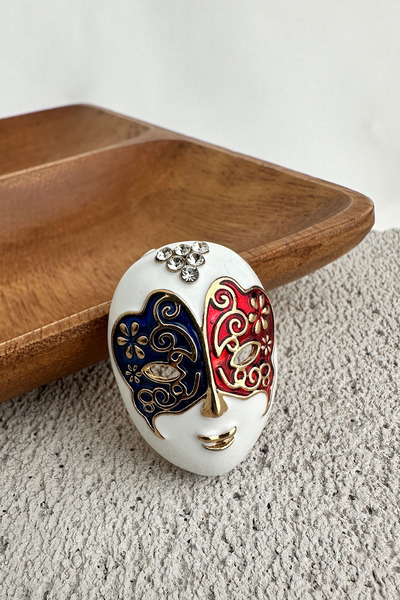 Modex Altın Rengi Desen Detaylı Renkli Tasarım Maske Broş (4cm)