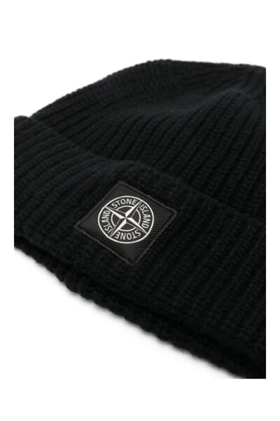 STONE ISLAND Logo Patch Beanie Hat, Black