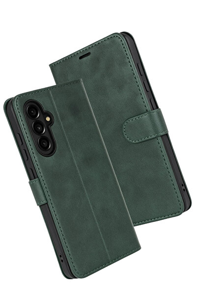 UnDePlus Samsung Galaxy A17 Kılıf Deri Deluxe Cüzdanlı Kapaklı Case Koyu Yeşil