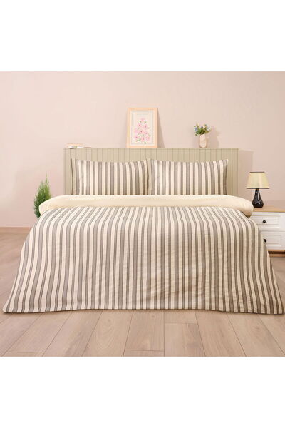 MATMEL طقم غطاء لحاف مزدوج مصبوغ بخيوط رينيه الناعمة - أبيض / أنثراسايت